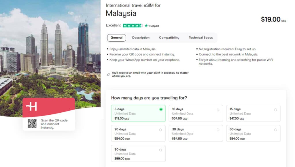 Holafly virtual SIM card for Malaysia
