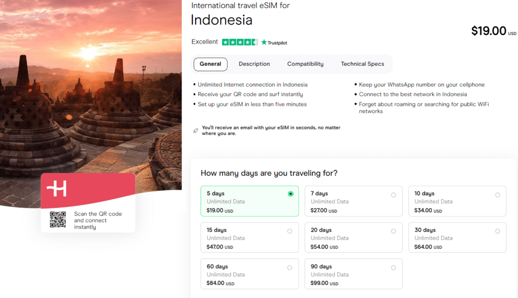 Virtual SIM card for Indonesia rates