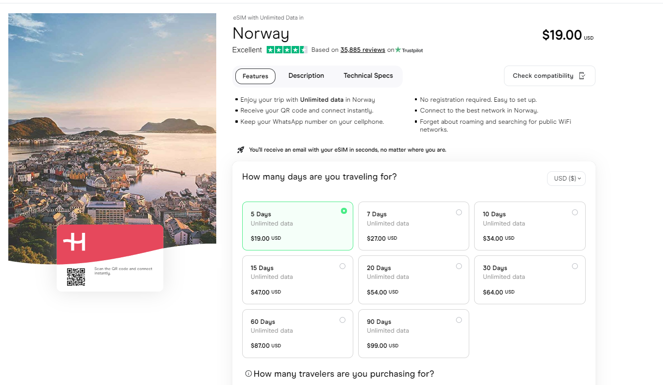 Unlimited data eSIM for Norway