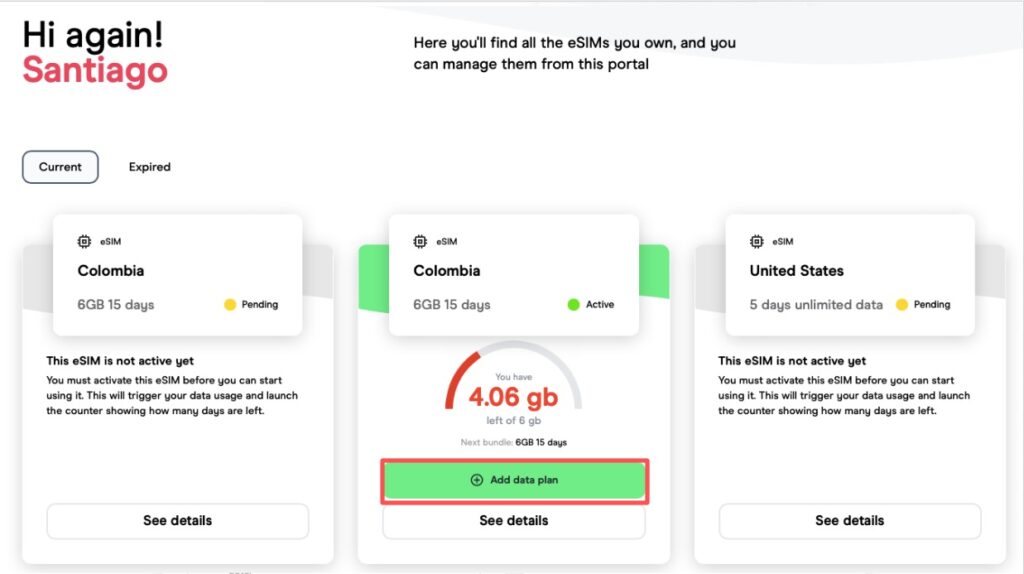 top up holafly esim user dashboard