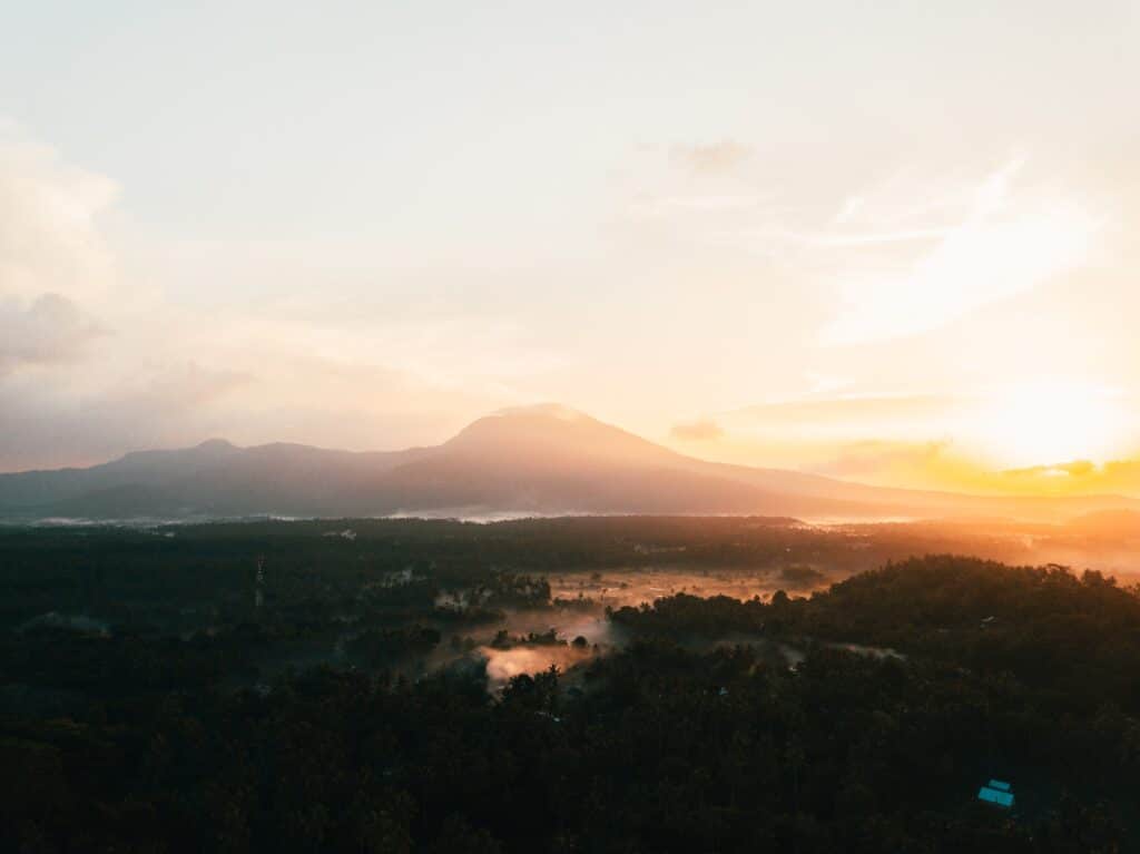 A panoramic photo of a sunset in Bali. Source: Pexels.