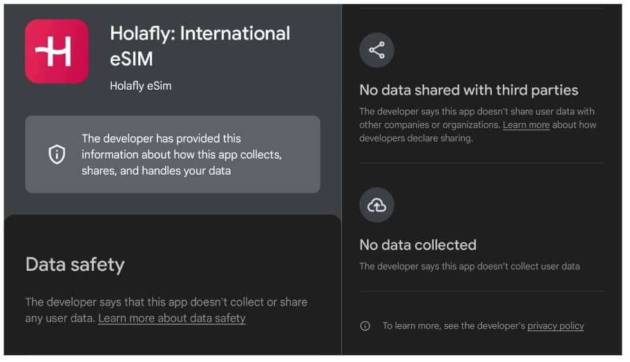 Holafly App Data Safety. Source: Play Store.