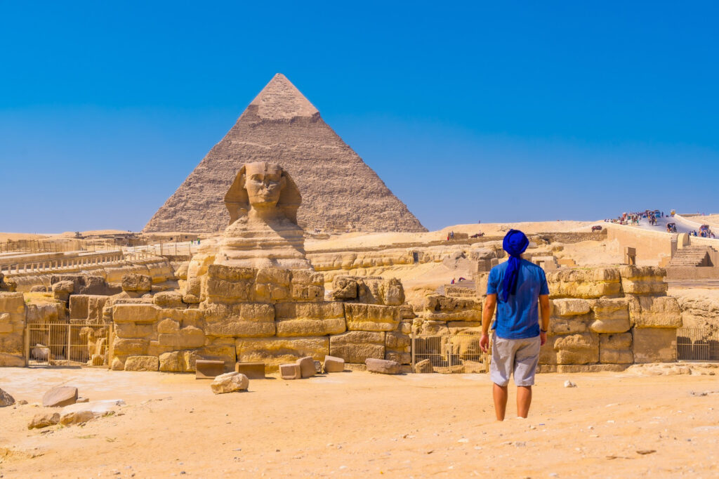 Visit the imposing pyramids of Giza and the Sphynx