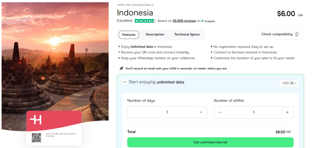 eSIM with unlimited data for Indonesia