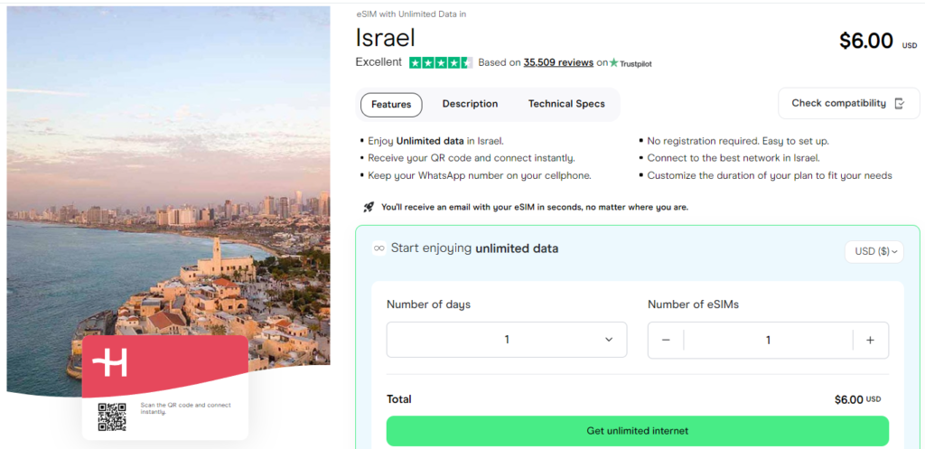 eSIM with unlimited data for Israel