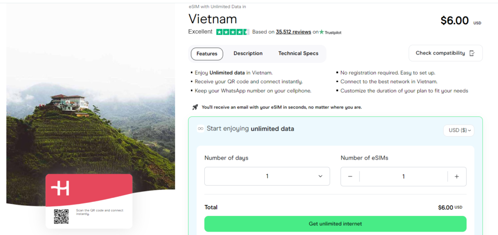 eSIM with unlimited data in Vietnam
